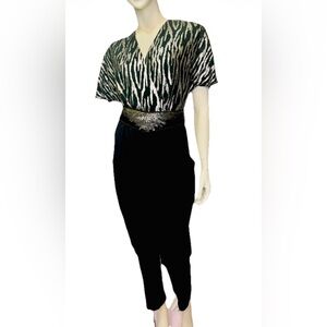 Vintage 80s Metalic Zebra Jumpsuit Silver Black Striped Catsuit Sz Small